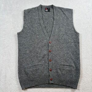 Vintage Robert Bruce Sweater Vest Men XL Gray Wool  V Neck Tight Knit Ribbed